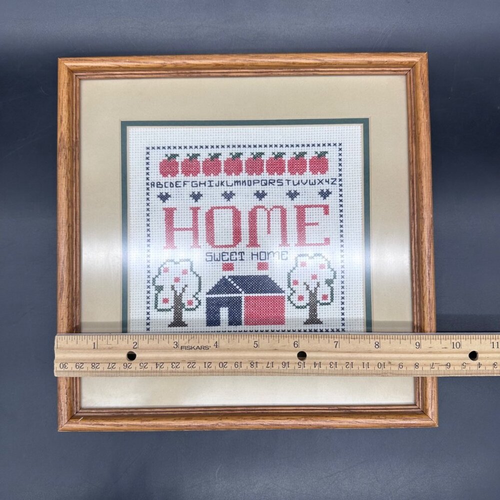 Vintage Home Sweet Home Cross Stitch Wall Art Wood Frame Rustic Farmhouse Decor - Picture 9 of 9